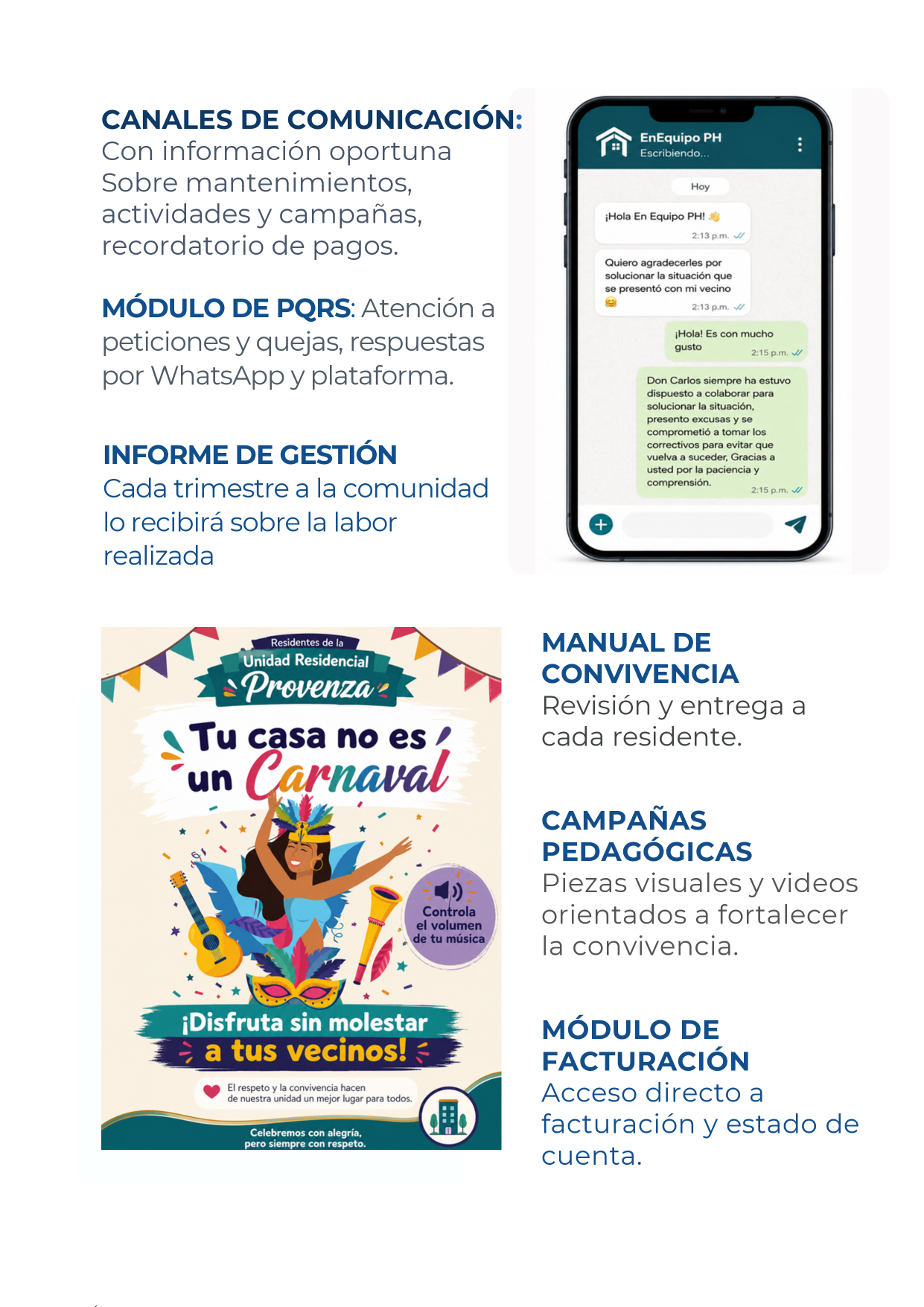 Póster de comunicación, convivencia y facturación